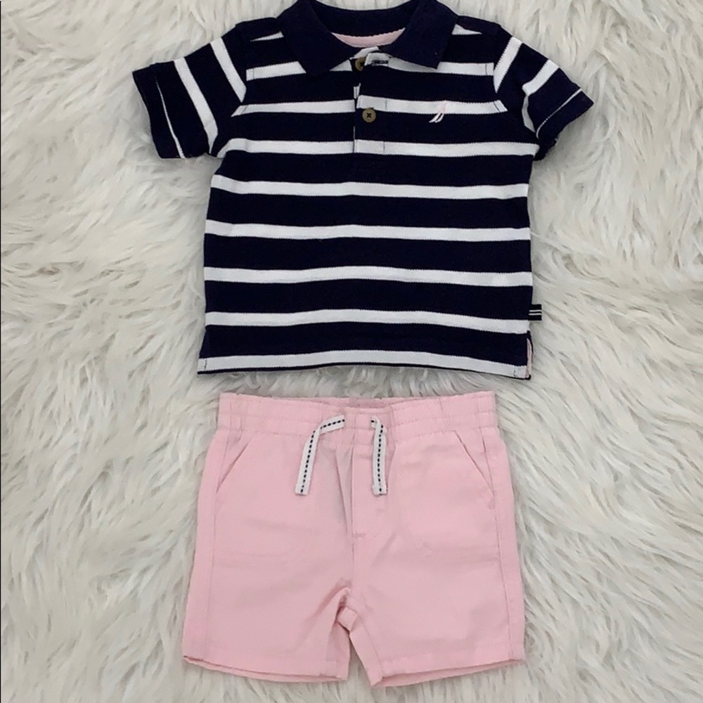 Baby Boy 2-piece set short and shirt. Blue & Pink